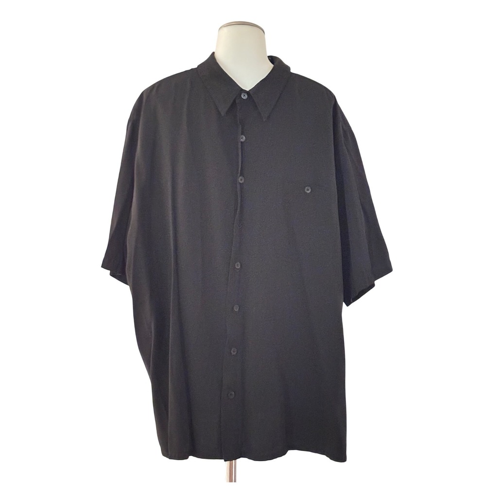 Puritan Button Down Mens 2XL Black Rayon Blend Short Sleeve Pockets Excellent